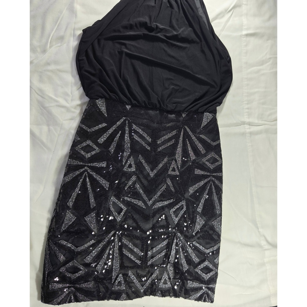 Vince Camuto Black Silver Sequin Geometric Halter Cocktail Dress Size 4